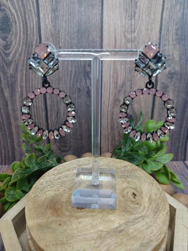 Christmas Wonderland White & Opalescent Pink Rhinestone Earrings