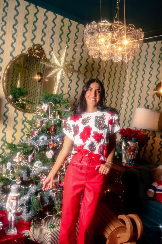 Christmas Home-Baked Goodies White Poinsettia & Pine Cone Tee