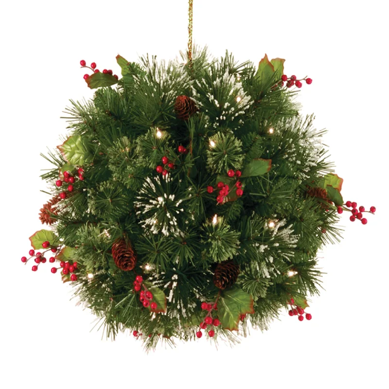 Christmas Shopping 16 in. Pre-Lit Wintry Pine Kissing Ball with Warm White LED Lights