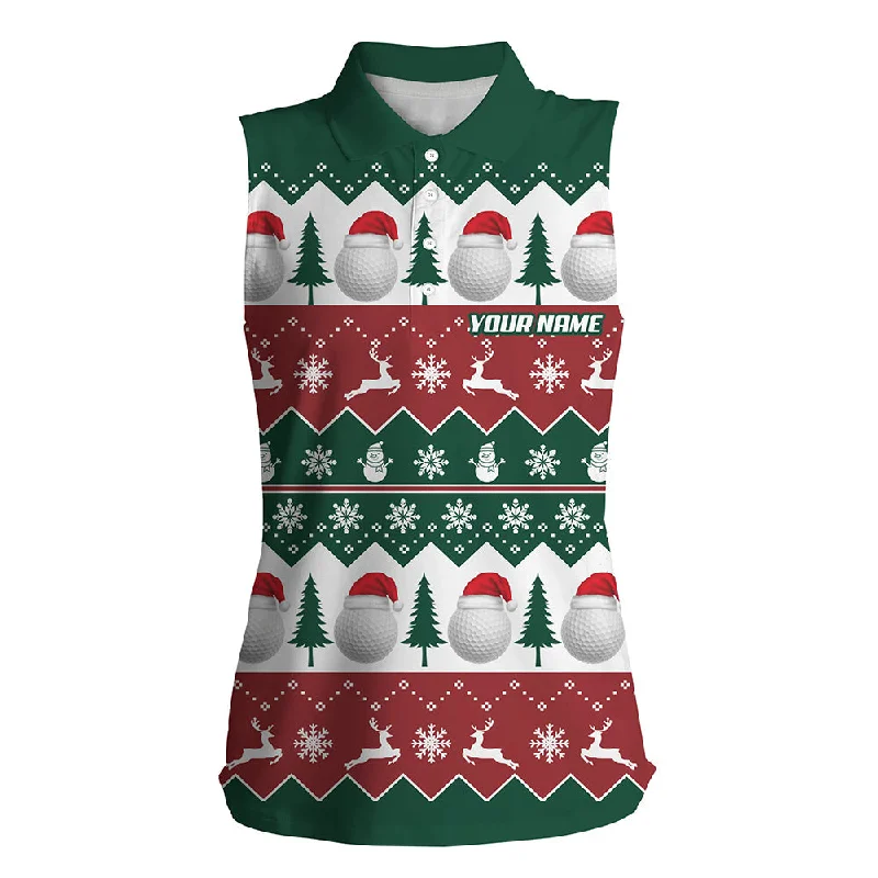 Golf Santa Merry Christmas Tree Snow Women Sleeveless Polo Shirt Custom Christmas Golf Gift For Women LDT0459 Golf Santa Merry Christmas Tree Snow Women Sleeveless Polo Shirt Custom Christmas Golf Gift For Women LDT0459