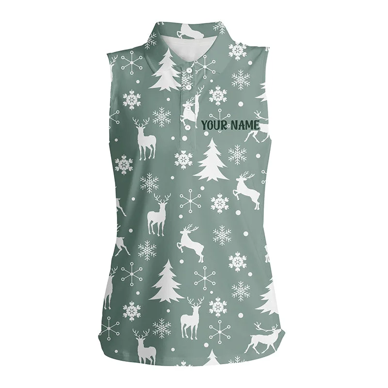 Christmas Pattern With Reindeers Snowflakes Womens Sleeveless Polo Shirt Christmas Golf Gift For Women LDT0460 Christmas Pattern With Reindeers Snowflakes Womens Sleeveless Polo Shirt Christmas Golf Gift For Women LDT0460
