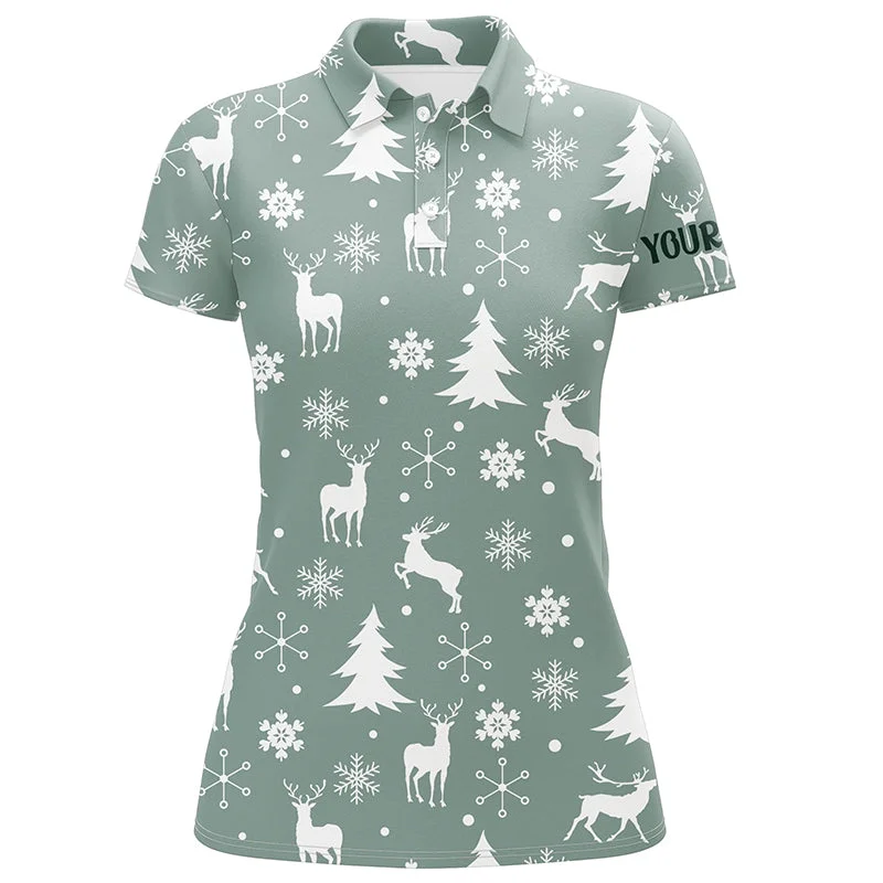 Christmas Pattern With Reindeers Snowflakes Golf Polo Shirts Christmas Golf Gifts For Women LDT0460 Christmas Pattern With Reindeers Snowflakes Golf Polo Shirts Christmas Golf Gifts For Women LDT0460