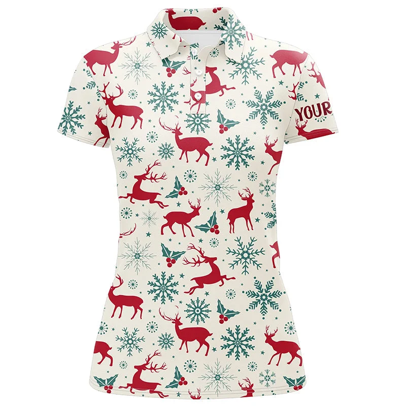 Vintage Christmas With Reindeer Snowflakes Golf Polos Winter Holiday Golf Gifts For Women LDT0461 Vintage Christmas With Reindeer Snowflakes Golf Polos Winter Holiday Golf Gifts For Women LDT0461