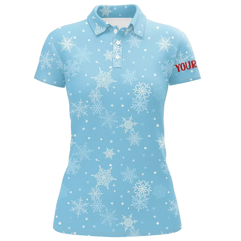 Snowflakes In Blue Christmas Golf Polo Shirts Customized Winter Holiday Golf Gifts For Women LDT0462 Snowflakes In Blue Christmas Golf Polo Shirts Customized Winter Holiday Golf Gifts For Women LDT0462
