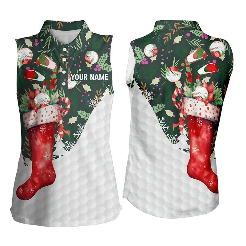 Christmas Sock With Golf Balls Womens Sleeveless Golf Tops Christmas Golf Shirts For Women Golf Gifts LDT0475 Christmas Sock With Golf Balls Womens Sleeveless Golf Tops Christmas Golf Shirts For Women Golf Gifts LDT0475