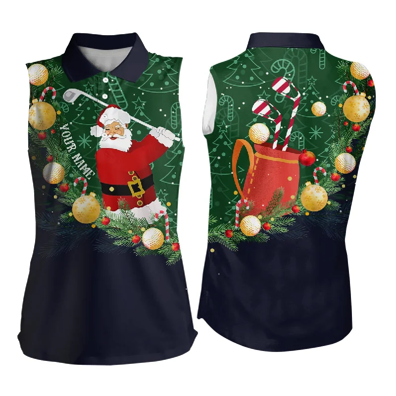 Santa Playing Golf Navy Womens Sleeveless Polo Shirt Christmas Golf Shirts For Women Best Golf Gifts LDT0478 Santa Playing Golf Navy Womens Sleeveless Polo Shirt Christmas Golf Shirts For Women Best Golf Gifts LDT0478