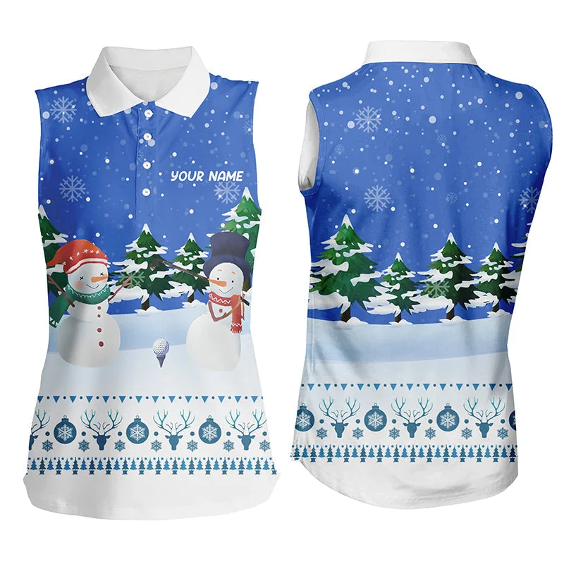 Snowman Christmas Womens Sleeveless Polo Shirt Custom Golf Shirts For Women Winter Holiday Golf Gifts LDT0498 Snowman Christmas Womens Sleeveless Polo Shirt Custom Golf Shirts For Women Winter Holiday Golf Gifts LDT0498