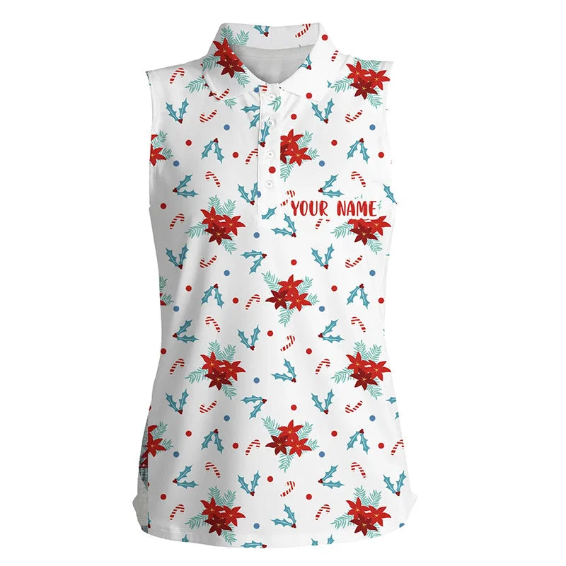 Christmas Flower Seamless Pattern Womens Sleeveless Polo Shirt Custom Golf Shirts For Women Golf Gift LDT0573 Christmas Flower Seamless Pattern Womens Sleeveless Polo Shirt Custom Golf Shirts For Women Golf Gift LDT0573