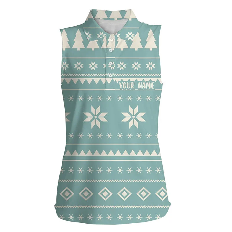 Mint Christmas With Tree Snowflakes Womens Sleeveless Polo Shirt Holiday Winter Women Golf Tops LDT0574 Mint Christmas With Tree Snowflakes Womens Sleeveless Polo Shirt Holiday Winter Women Golf Tops LDT0574