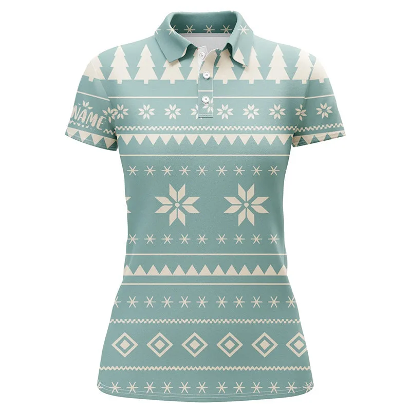 Christmas Movie Night Mint Christmas Pattern With Tree Snowflakes Golf Polo Shirts Holiday Winter Women Golf Tops LDT0574 Christmas Movie Night Mint Christmas Pattern With Tree Snowflakes Golf Polo Shirts Holiday Winter Women Golf Tops LDT0574