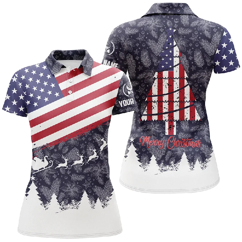 Merry Christmas Usa Flag Golf Polo Shirts Custom Patriotic Golf Shirts For Women Golf Gifts LDT0576 Merry Christmas Usa Flag Golf Polo Shirts Custom Patriotic Golf Shirts For Women Golf Gifts LDT0576