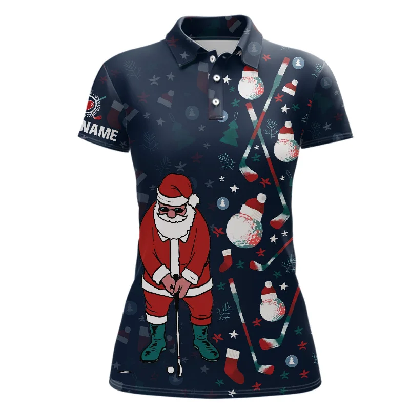 Christmas Golf Pattern Navy Polo Shirt Santa Playing Golf Tops For Women Christmas Golf Gifts LDT0578 Christmas Golf Pattern Navy Polo Shirt Santa Playing Golf Tops For Women Christmas Golf Gifts LDT0578