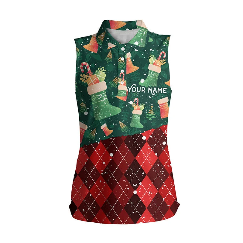 Christmas Socks Green Red Argyle Womens Sleeveless Polo Shirt Winter Golf Shirts For Women Golf Gifts LDT0579 Christmas Socks Green Red Argyle Womens Sleeveless Polo Shirt Winter Golf Shirts For Women Golf Gifts LDT0579
