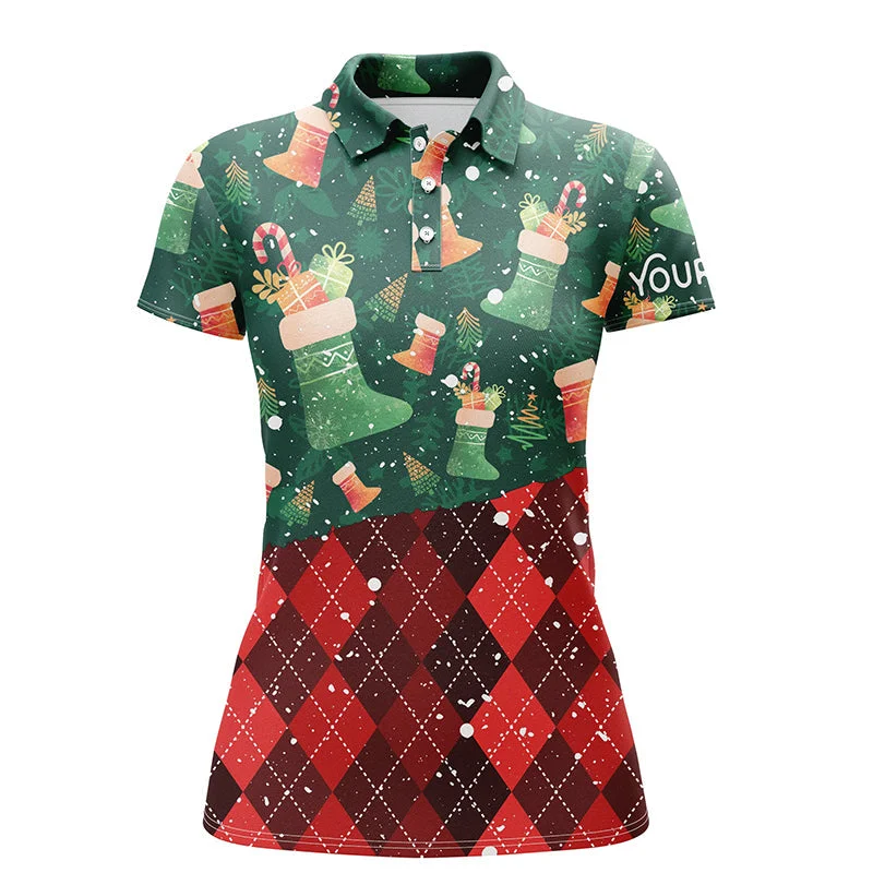 Christmas Socks Green Red Argyle Pattern Golf Polos Winter Golf Shirts For Women Golf Gifts LDT0579 Christmas Socks Green Red Argyle Pattern Golf Polos Winter Golf Shirts For Women Golf Gifts LDT0579