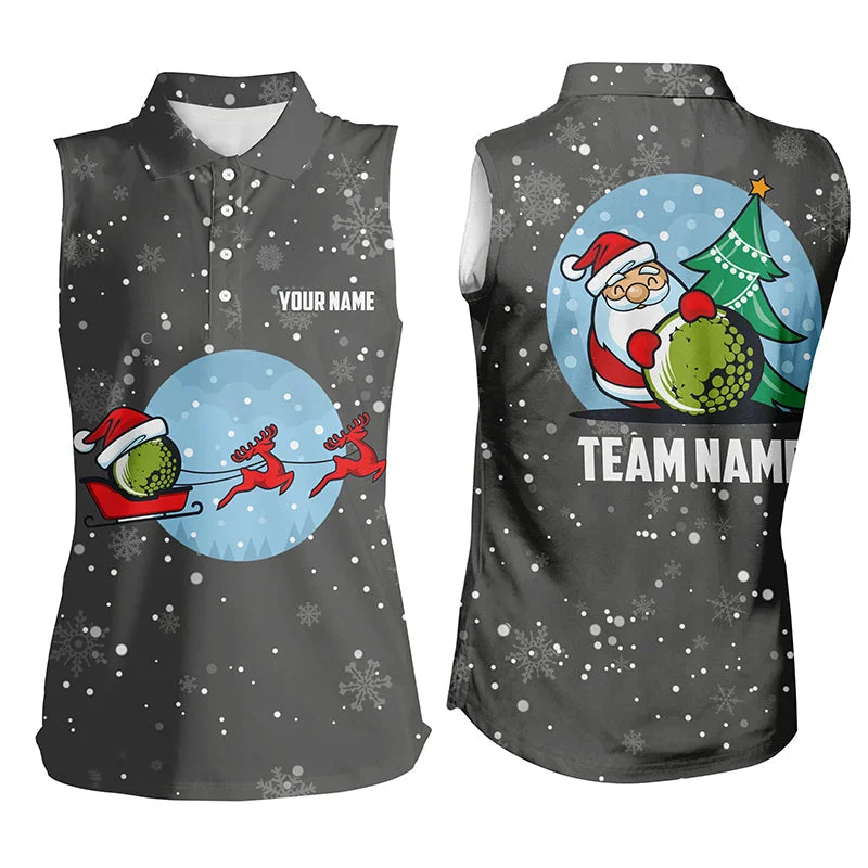 Grey Christmas Womens Sleeveless Polo Shirt With Reindeer & Santa Custom Women Golf Tops Golf Gifts LDT0580 Grey Christmas Womens Sleeveless Polo Shirt With Reindeer & Santa Custom Women Golf Tops Golf Gifts LDT0580