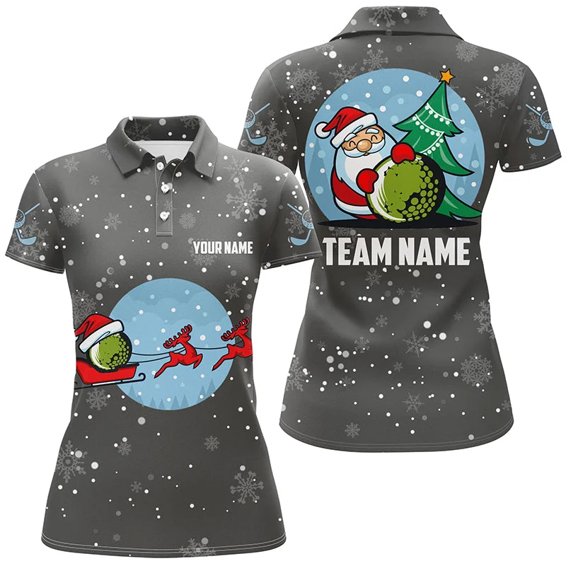Grey Christmas Golf Polo Shirt With Reindeer & Santa Custom Golf Tops For Women Golfing Gifts LDT0580 Grey Christmas Golf Polo Shirt With Reindeer & Santa Custom Golf Tops For Women Golfing Gifts LDT0580