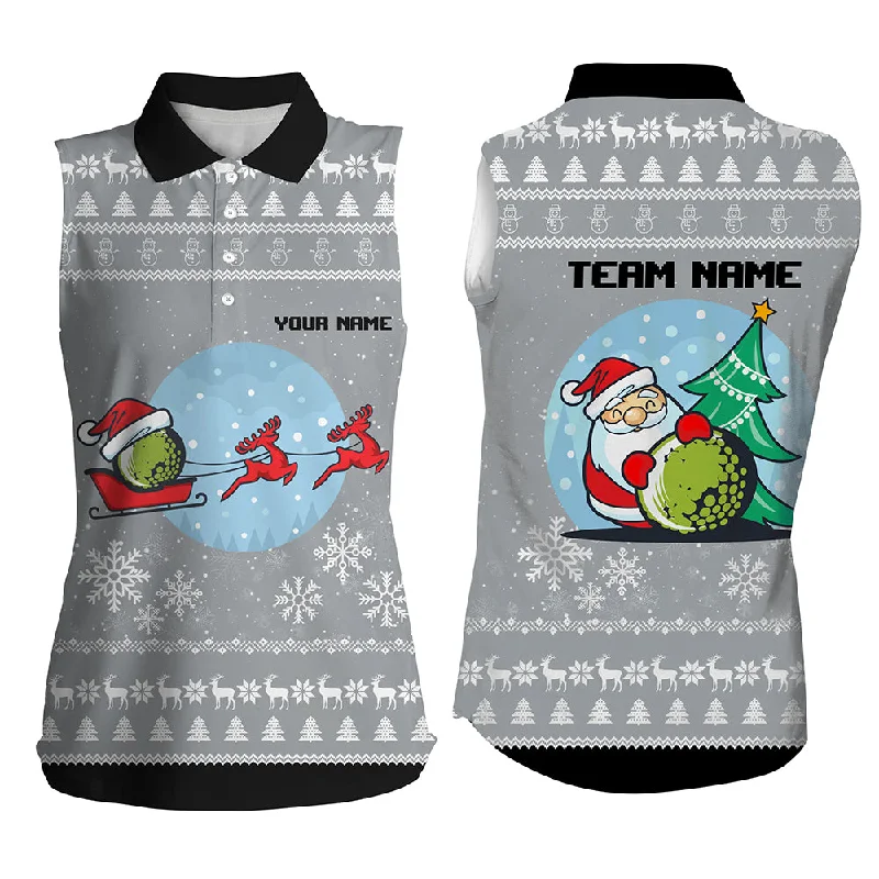 Grey Christmas Womens Sleeveless Polo Shirt With Reindeer & Santa Custom Women Golf Tops Golfing Gift LDT0582 Grey Christmas Womens Sleeveless Polo Shirt With Reindeer & Santa Custom Women Golf Tops Golfing Gift LDT0582