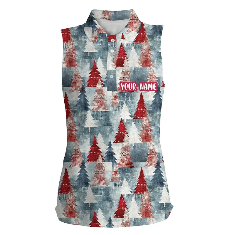 Grunge American Christmas Tree Red Blue Womens Sleeveless Polo Shirts Vintage Golf Shirts For Women LDT0583 Grunge American Christmas Tree Red Blue Womens Sleeveless Polo Shirts Vintage Golf Shirts For Women LDT0583
