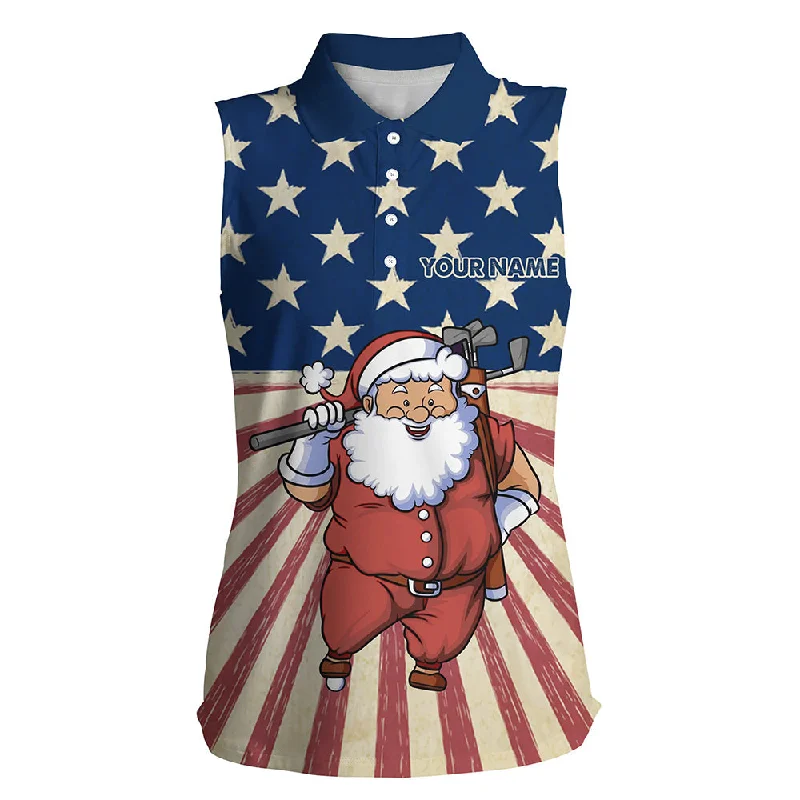 Santa Christmas Vintage American Flag Womens Sleeveless Polo Shirt Women Funny Golf Shirts Golf Gifts LDT0592 Santa Christmas Vintage American Flag Womens Sleeveless Polo Shirt Women Funny Golf Shirts Golf Gifts LDT0592