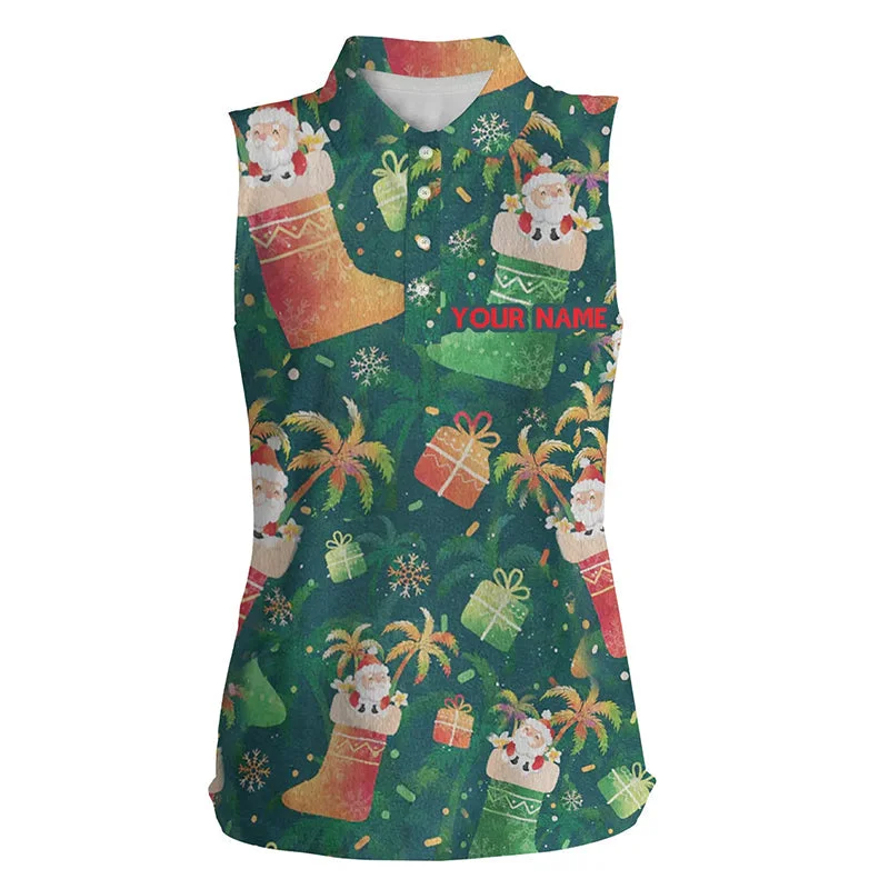 Santa Christmas Socks Green Womens Sleeveless Polo Shirt Funny Golf Shirts For Women Christmas Gifts LDT0610 Santa Christmas Socks Green Womens Sleeveless Polo Shirt Funny Golf Shirts For Women Christmas Gifts LDT0610