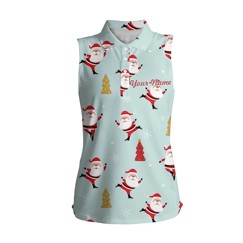 Christmas Pattern With Christmas Tree & Santa Women Sleeveless Polo Shirt Funny Golf Shirts For Women LDT0613 Christmas Pattern With Christmas Tree & Santa Women Sleeveless Polo Shirt Funny Golf Shirts For Women LDT0613