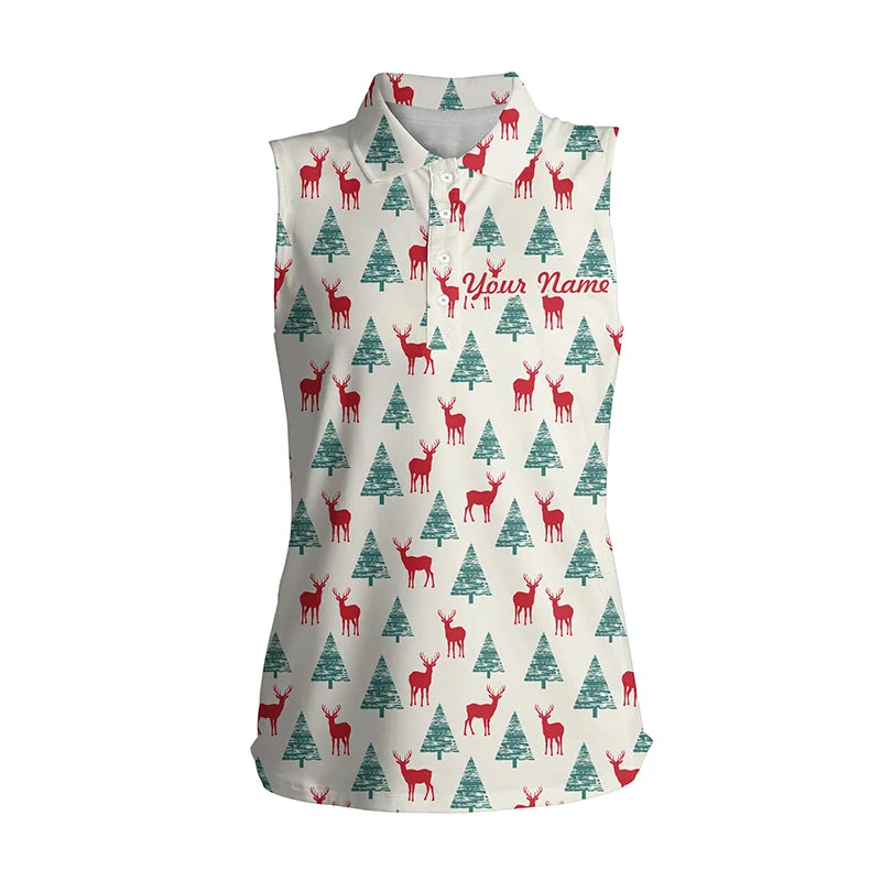 Deer In The Forest Christmas Womens Sleeveless Polo Shirt Custom Golf Shirts For Women Golf Gifts LDT0616 Deer In The Forest Christmas Womens Sleeveless Polo Shirt Custom Golf Shirts For Women Golf Gifts LDT0616