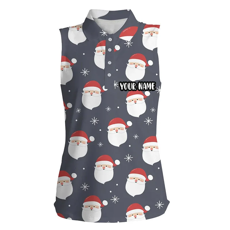 Happy Santa Christmas Grey Womens Sleeveless Golf Polo Shirts Customized Funny Golf Outfit For Womens LDT0622 Happy Santa Christmas Grey Womens Sleeveless Golf Polo Shirts Customized Funny Golf Outfit For Womens LDT0622