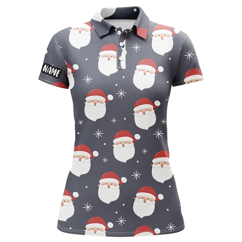 Happy Santa Christmas Grey Womens Golf Polo Shirts Customized Funny Golf Outfit For Womens LDT0622 Happy Santa Christmas Grey Womens Golf Polo Shirts Customized Funny Golf Outfit For Womens LDT0622
