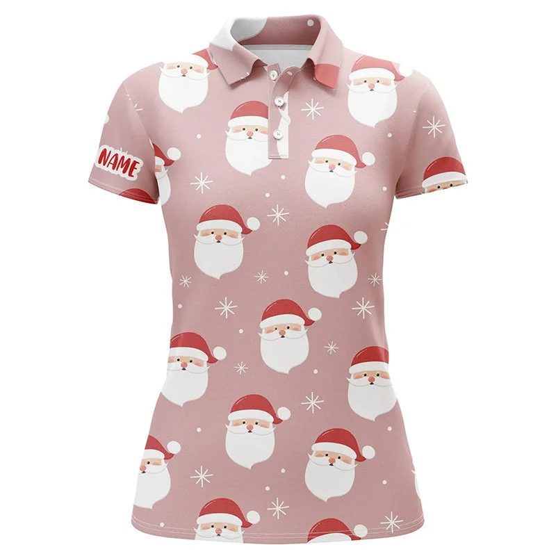 Happy Santa Christmas Pink Womens Golf Polo Shirts Customized Funny Golf Outfit For Womens LDT0623 Happy Santa Christmas Pink Womens Golf Polo Shirts Customized Funny Golf Outfit For Womens LDT0623