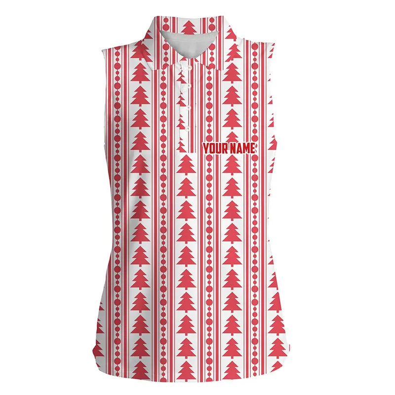 Red Christmas Trees & Garlands Flat Womens Sleeveless Polo Shirts Customized Golf Shirts For Ladies LDT0639 Red Christmas Trees & Garlands Flat Womens Sleeveless Polo Shirts Customized Golf Shirts For Ladies LDT0639