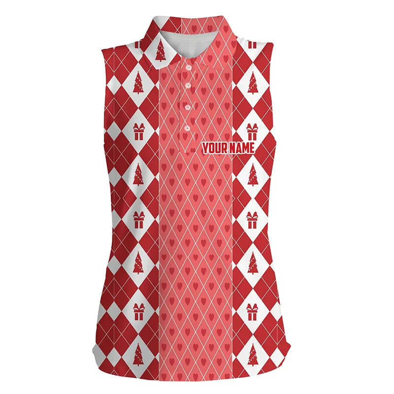 Christmas Gifts & Trees Pink Red Women Sleeveless Golf Polos Custom Golf Shirts For Women Cute Golf Gift LDT0641 Christmas Gifts & Trees Pink Red Women Sleeveless Golf Polos Custom Golf Shirts For Women Cute Golf Gift LDT0641