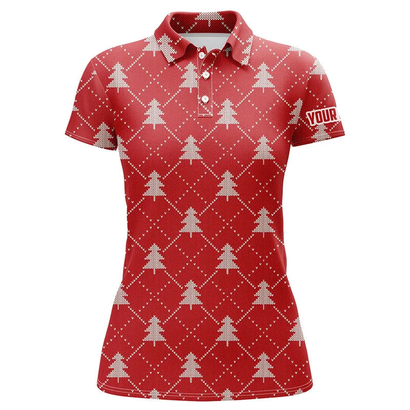 Christmas Trees Red Knitted Womens Golf Polo Shirts Argyle Golf Shirts For Women Golfer Gifts LDT0642 Christmas Trees Red Knitted Womens Golf Polo Shirts Argyle Golf Shirts For Women Golfer Gifts LDT0642