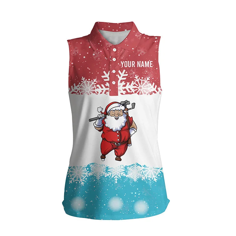 Santa Playing Golf Red Blue Womens Sleeveless Polo Shirt Christmas Golf Shirts For Women Golf Gifts LDT0644 Santa Playing Golf Red Blue Womens Sleeveless Polo Shirt Christmas Golf Shirts For Women Golf Gifts LDT0644