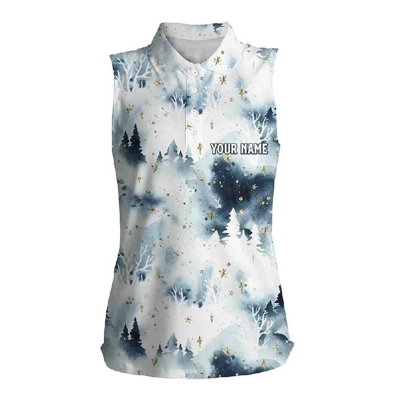 Watercolor Night Sky Forest Christmas Trees Sleeveless Polo Shirts Christmas Golf Shirts For Women LDT0658 Watercolor Night Sky Forest Christmas Trees Sleeveless Polo Shirts Christmas Golf Shirts For Women LDT0658