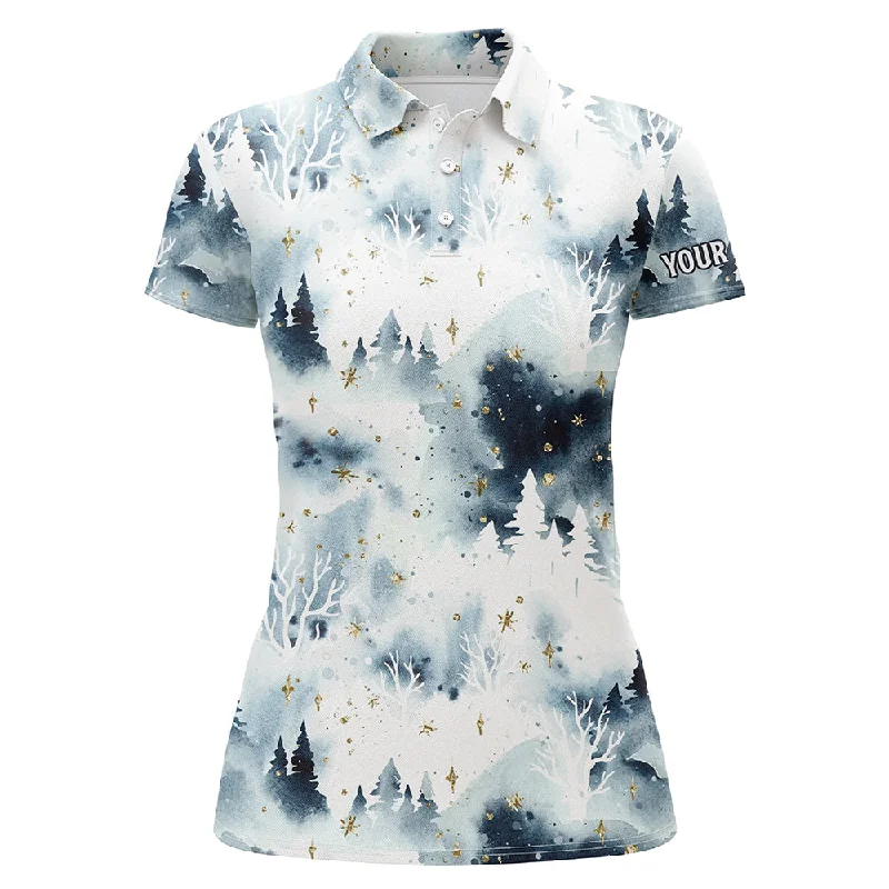 Watercolor Night Sky Forest Christmas Trees Golf Polo Shirts Christmas Golf Shirts For Women LDT0658 Watercolor Night Sky Forest Christmas Trees Golf Polo Shirts Christmas Golf Shirts For Women LDT0658