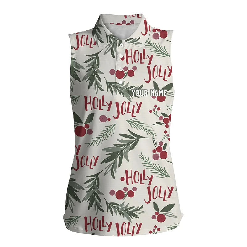 Holly Jolly Christmas Tropical Womens Sleeveless Golf Polo Shirt Custom Name Golf Shirts For Women LDT0661 Holly Jolly Christmas Tropical Womens Sleeveless Golf Polo Shirt Custom Name Golf Shirts For Women LDT0661