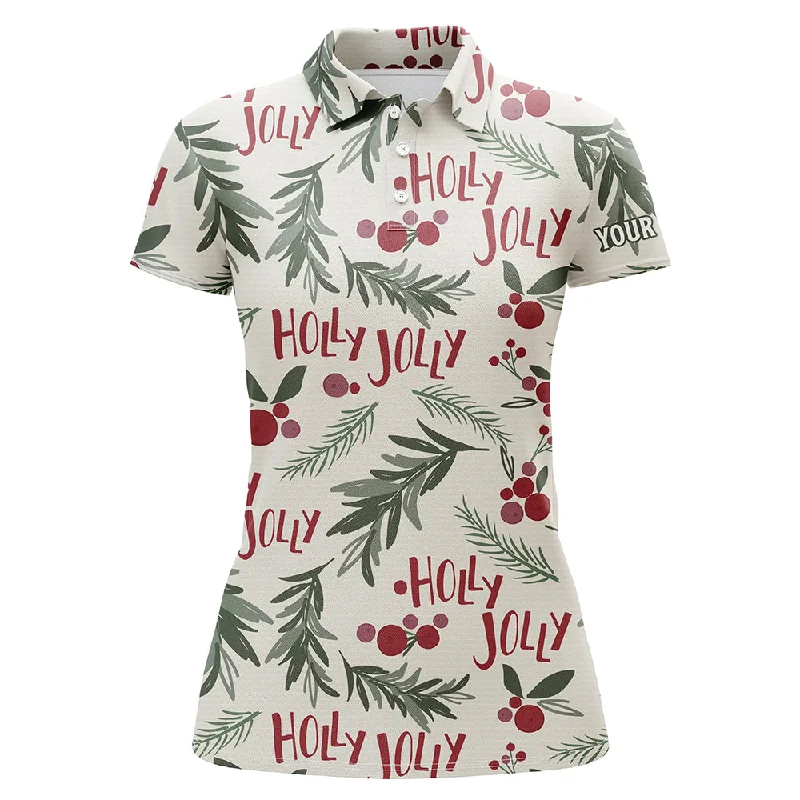 Holly Jolly Christmas Tropical Womens Golf Polo Shirt Custom Name Golf Shirts For Women LDT0661 Holly Jolly Christmas Tropical Womens Golf Polo Shirt Custom Name Golf Shirts For Women LDT0661