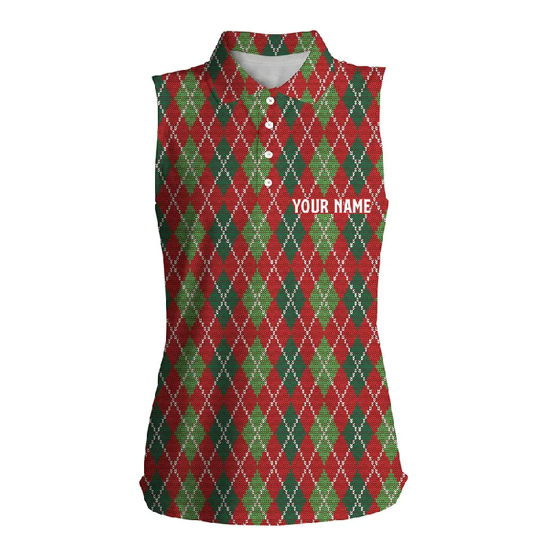 Christmas Argyle Knitted Womens Sleeveless Polo Shirt Red Green All Over Print Golf Shirt For Women LDT0662 Christmas Argyle Knitted Womens Sleeveless Polo Shirt Red Green All Over Print Golf Shirt For Women LDT0662