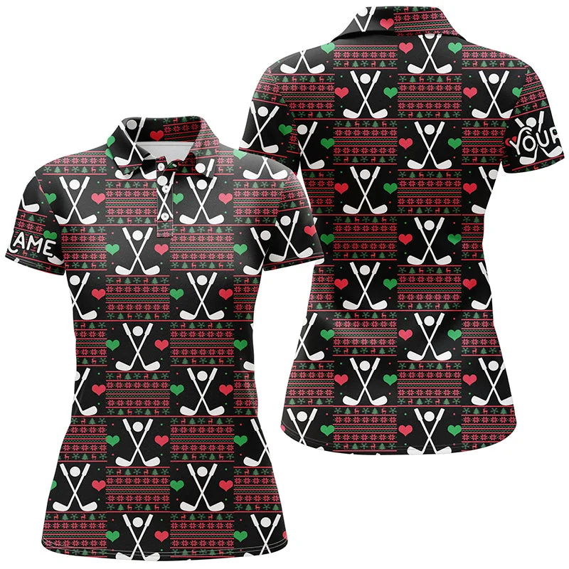Women golf polo shirts custom Christmas pattern shirts for ladies, personalized Christmas golf gifts NQS6603 Women golf polo shirts custom Christmas pattern shirts for ladies, personalized Christmas golf gifts NQS6603