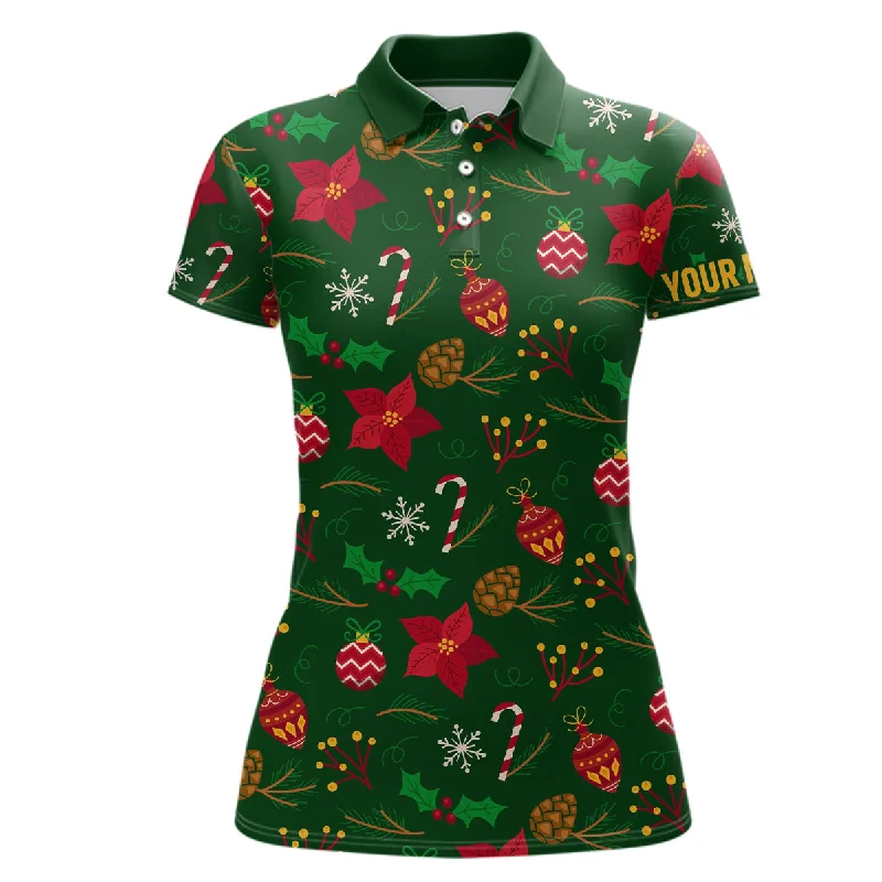 Women golf polo shirts custom green Christmas pattern shirt for ladies, personalized golf gifts NQS6587 Women golf polo shirts custom green Christmas pattern shirt for ladies, personalized golf gifts NQS6587