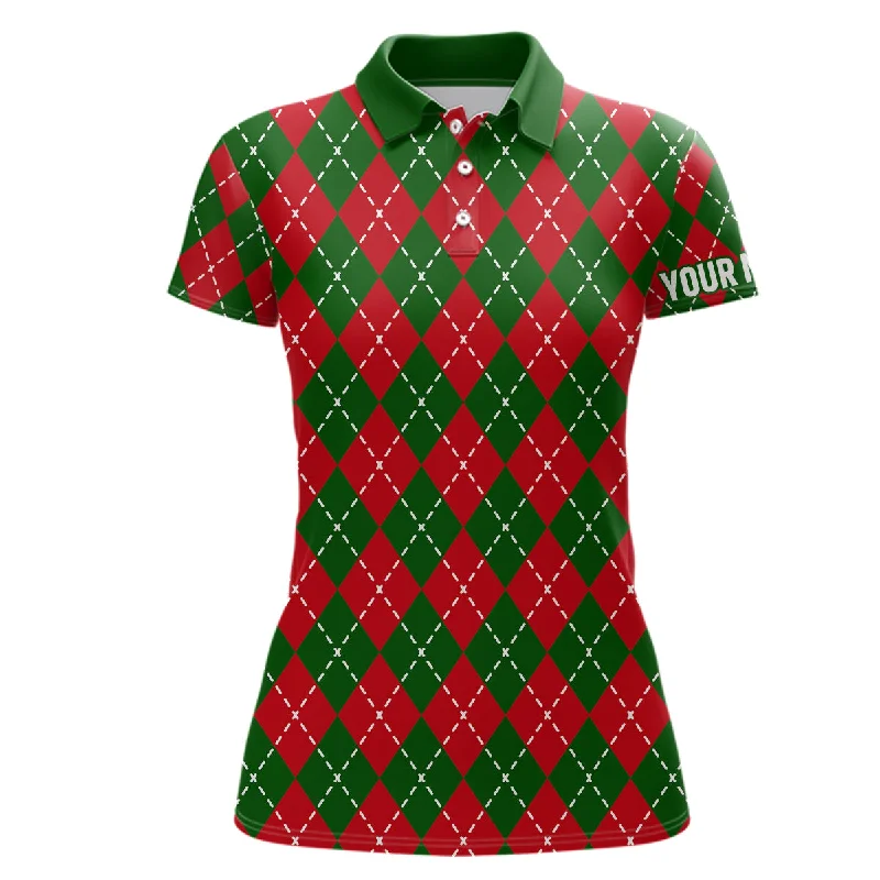 Women golf polo shirts custom green red Christmas plaid pattern shirt for ladies, golfing gifts NQS6585 Women golf polo shirts custom green red Christmas plaid pattern shirt for ladies, golfing gifts NQS6585