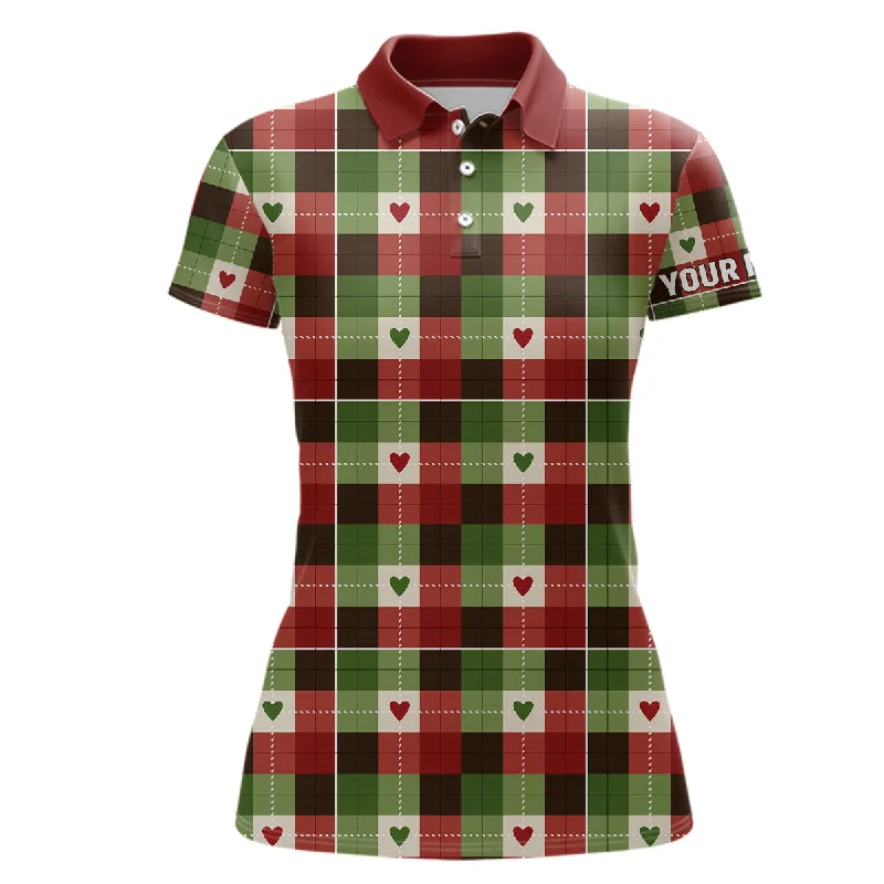 Women golf polo shirts custom green & red Flat christmas plaid pattern shirts for ladies, golfer gifts NQS6584 Women golf polo shirts custom green & red Flat christmas plaid pattern shirts for ladies, golfer gifts NQS6584