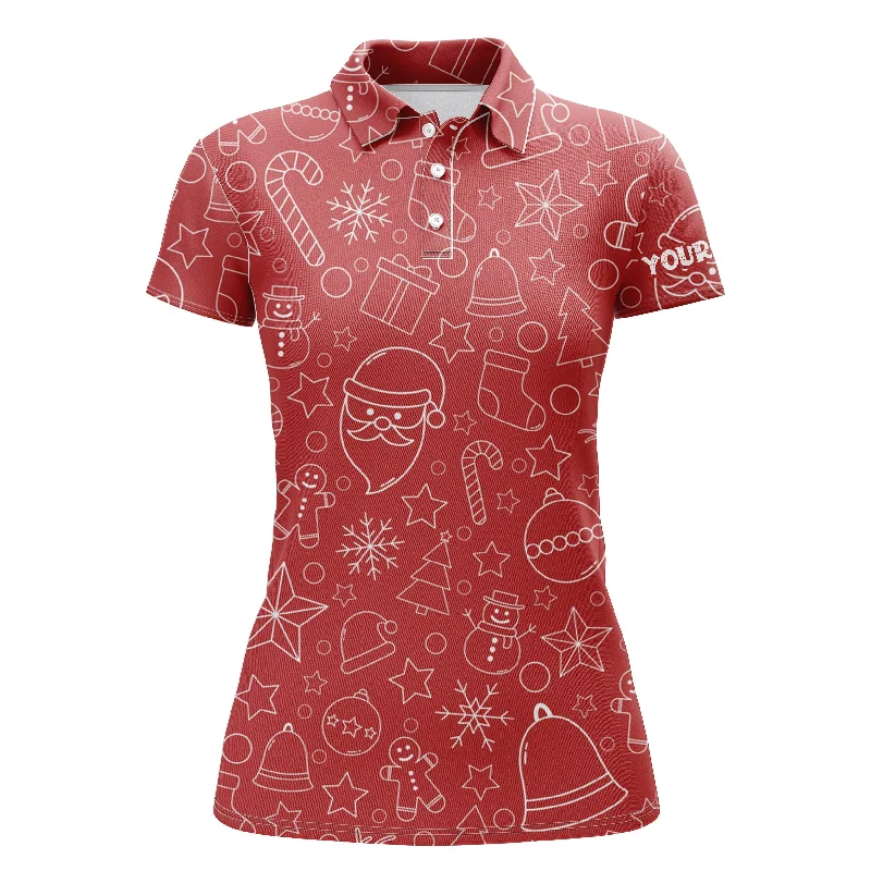 Womens golf polo shirt custom name beautiful red Xmas pattern, Christmas gifts for golf lovers NQS4437 Womens golf polo shirt custom name beautiful red Xmas pattern, Christmas gifts for golf lovers NQS4437