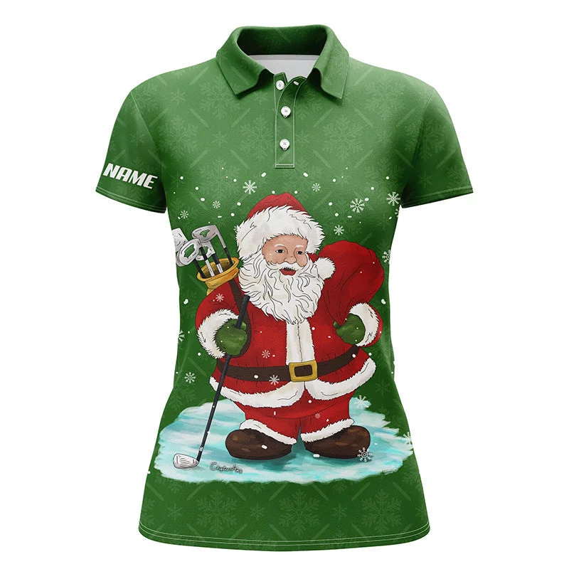Womens golf polo shirt custom name Christmas green pattern Santa golfer, Christmas golf gift for women NQS4449 Womens golf polo shirt custom name Christmas green pattern Santa golfer, Christmas golf gift for women NQS4449