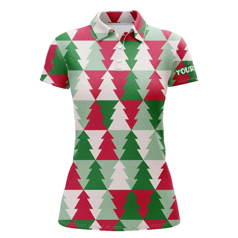Womens golf polo shirt custom name Christmas tree pattern, Christmas golf gift for women NQS4439 Womens golf polo shirt custom name Christmas tree pattern, Christmas golf gift for women NQS4439