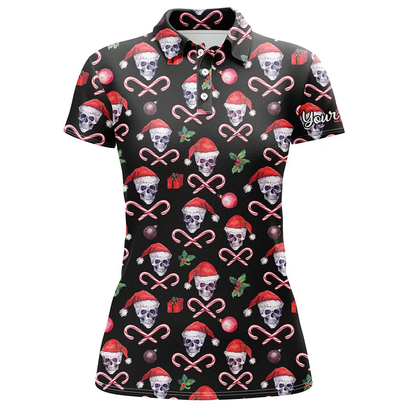 Womens golf polo upf shirts funny black Christmas skull pattern custom team golf polo shirts NQS4408 Womens golf polo upf shirts funny black Christmas skull pattern custom team golf polo shirts NQS4408