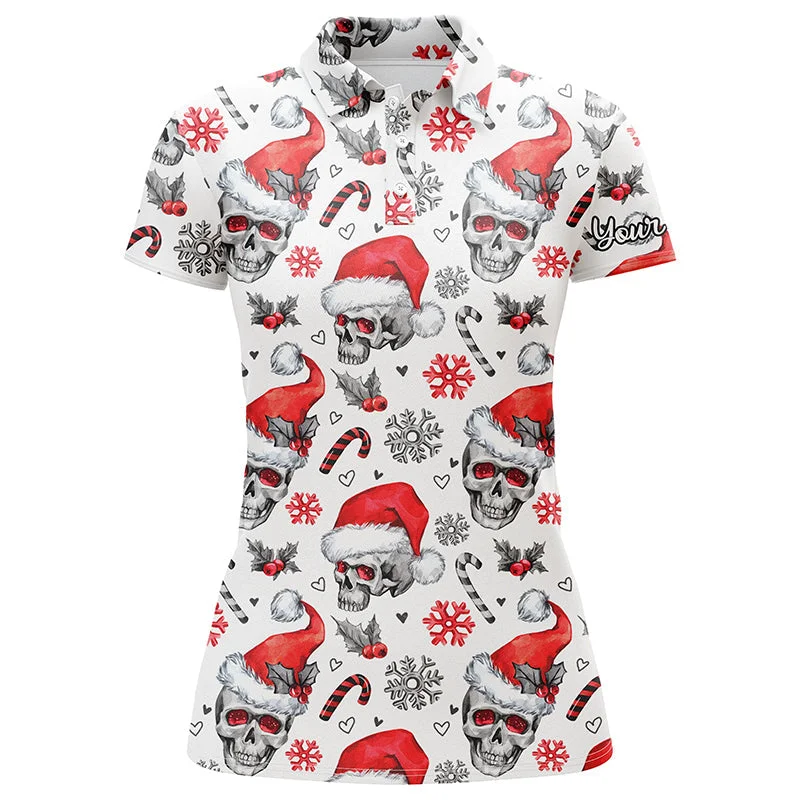 Womens golf polo upf shirts funny Christmas skull pattern custom team golf polo shirts, golfer gifts NQS4407 Womens golf polo upf shirts funny Christmas skull pattern custom team golf polo shirts, golfer gifts NQS4407