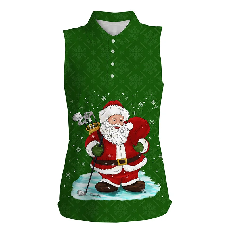 Womens sleeveless polo shirt Christmas green pattern Santa golfer, Christmas golf gift for women NQS4449 Womens sleeveless polo shirt Christmas green pattern Santa golfer, Christmas golf gift for women NQS4449