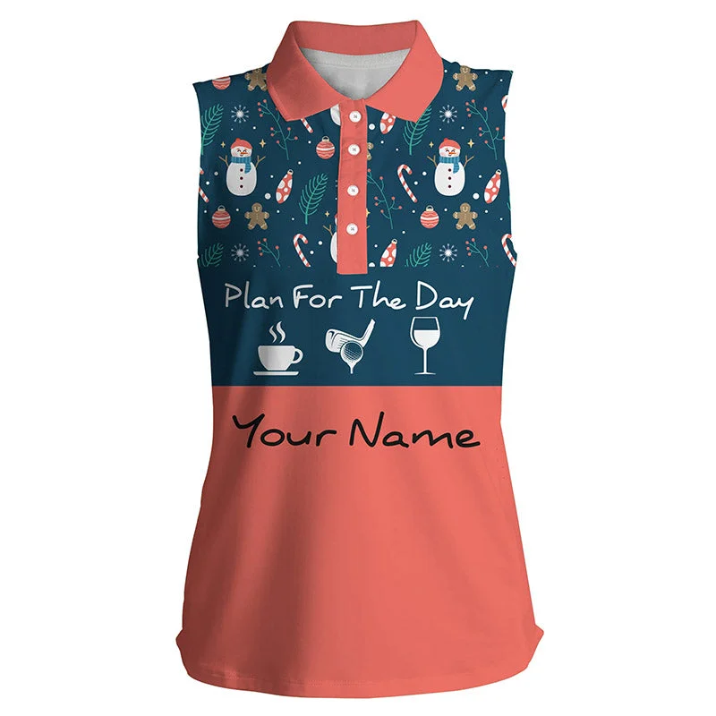 Womens sleeveless polo shirt Christmas pattern snowman custom name plan for the day coffee golf wine NQS4220 Womens sleeveless polo shirt Christmas pattern snowman custom name plan for the day coffee golf wine NQS4220