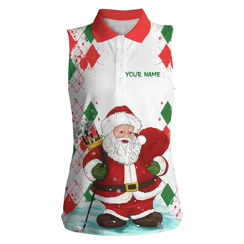 Womens sleeveless polo shirt custom name Christmas Santa golf team, Christmas gifts for golf lovers NQS4436 Womens sleeveless polo shirt custom name Christmas Santa golf team, Christmas gifts for golf lovers NQS4436